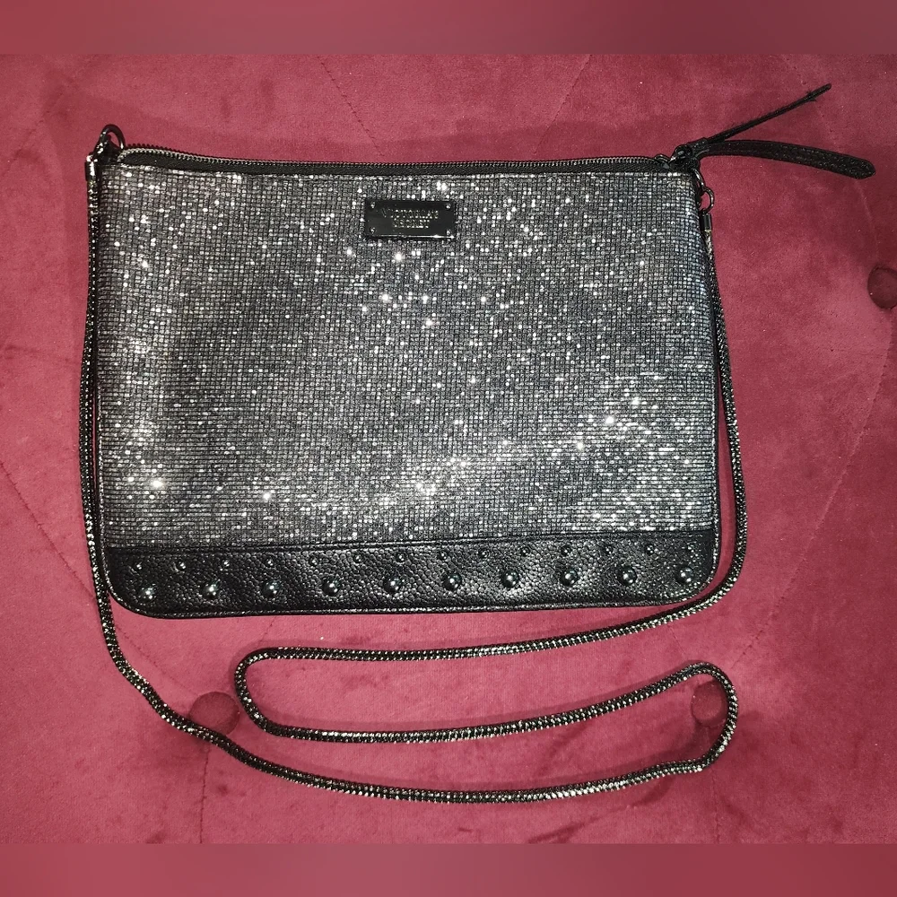 Victoria's Secret Black and Silver Glitter Crossbody Bag